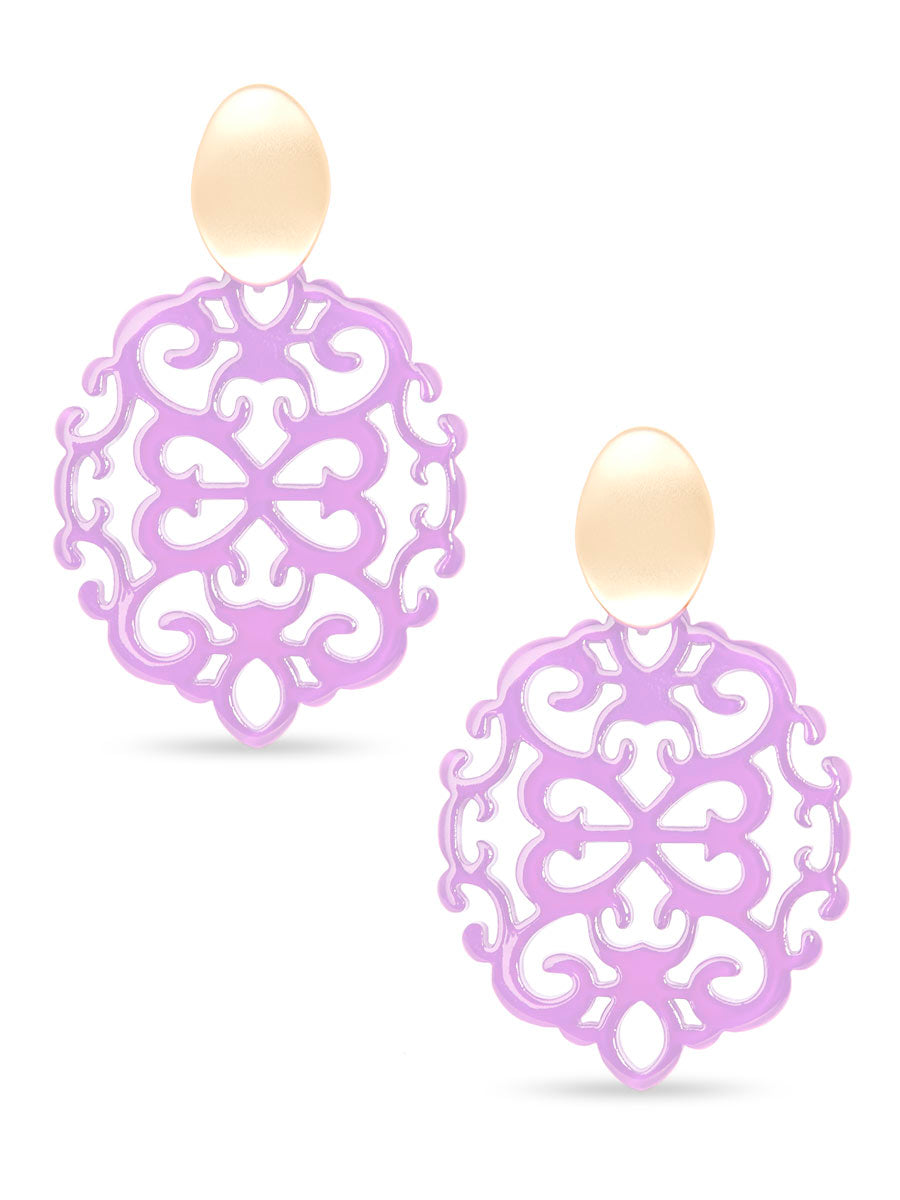 Modern Damask Pattern Resin Drop Earring - LAV