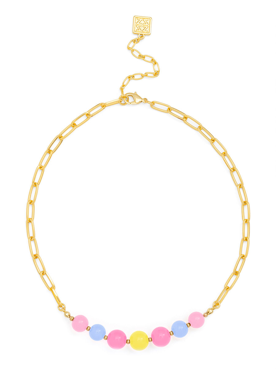 Glassbead Metal Link Collar Necklace