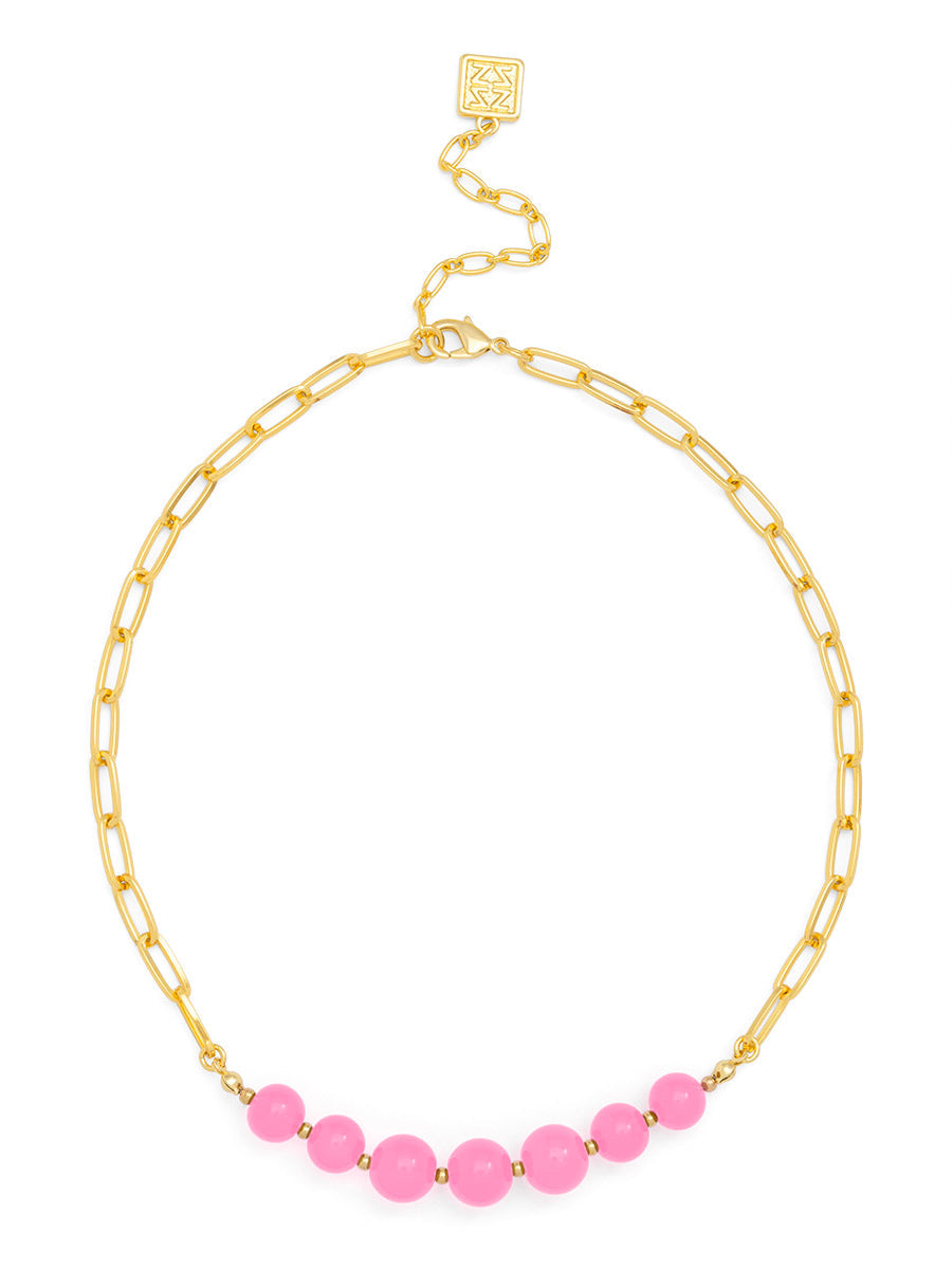 Glassbead Metal Link Collar Necklace