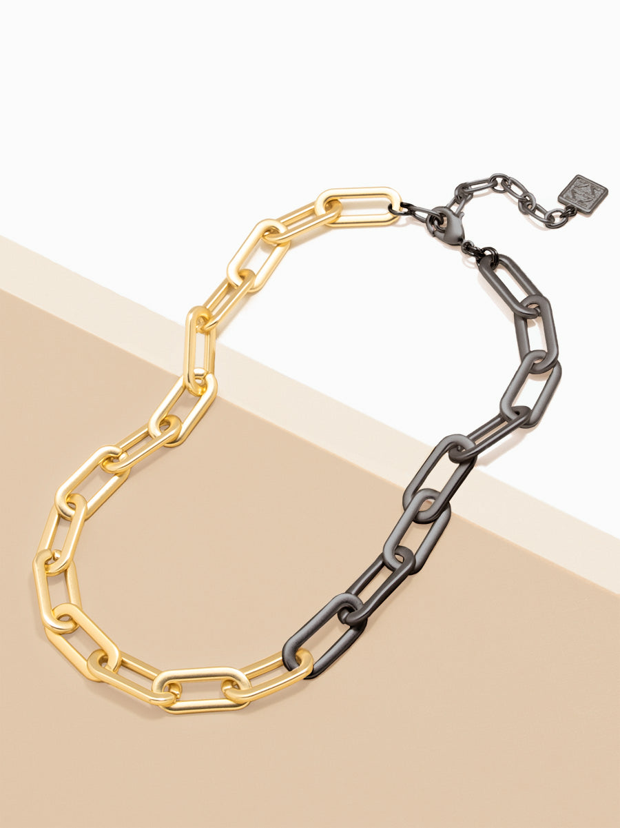 Two-Tone Cable Link Collar Necklace