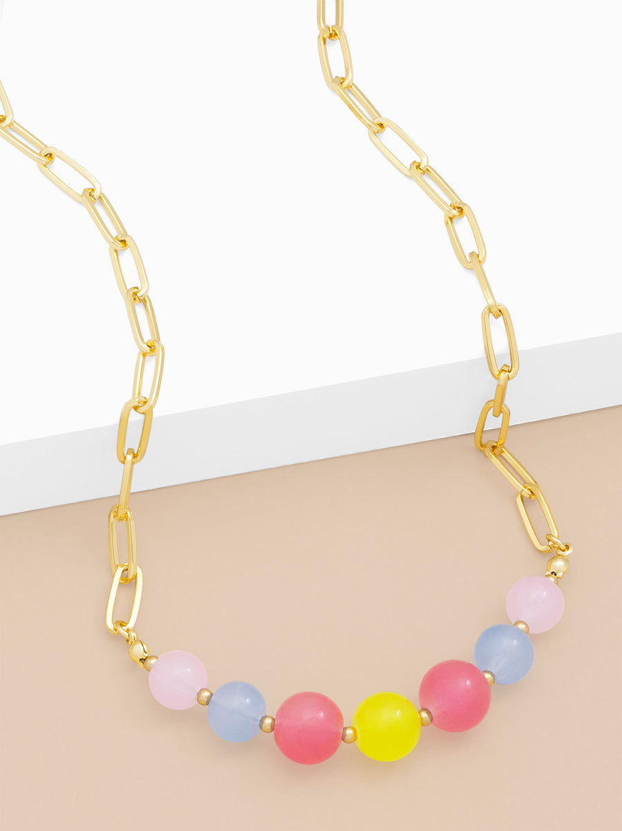 Glassbead Metal Link Collar Necklace