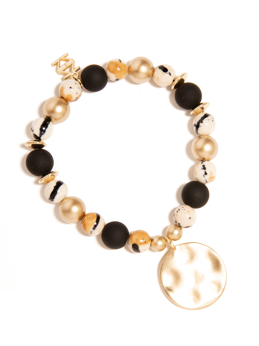 Porcelain & Resin Mixed Beaded Charm Bracelet - blk