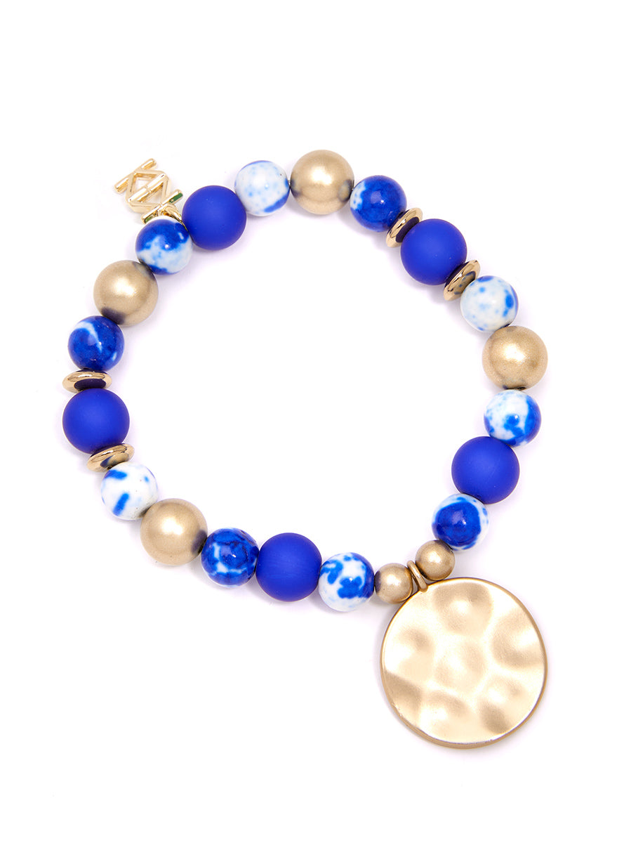 Porcelain & Resin Mixed Beaded Charm Bracelet - COBALT