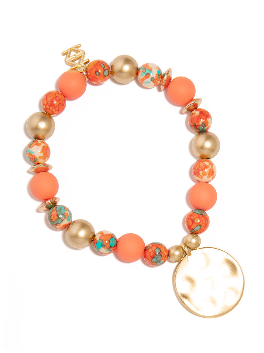Porcelain & Resin Mixed Beaded Charm Bracelet - cor