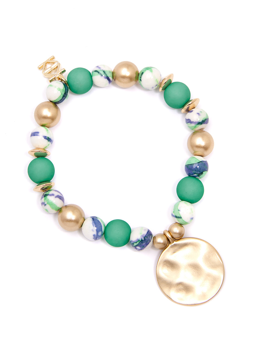 Porcelain & Resin Mixed Beaded Charm Bracelet - D.GRN