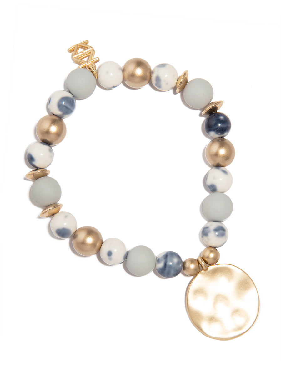 Porcelain & Resin Mixed Beaded Charm Bracelet - l.gry