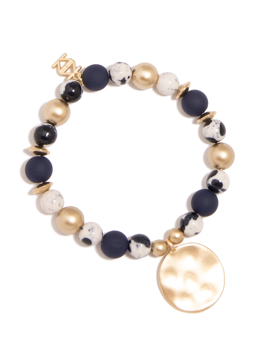 Porcelain & Resin Mixed Beaded Charm Bracelet - NAVY