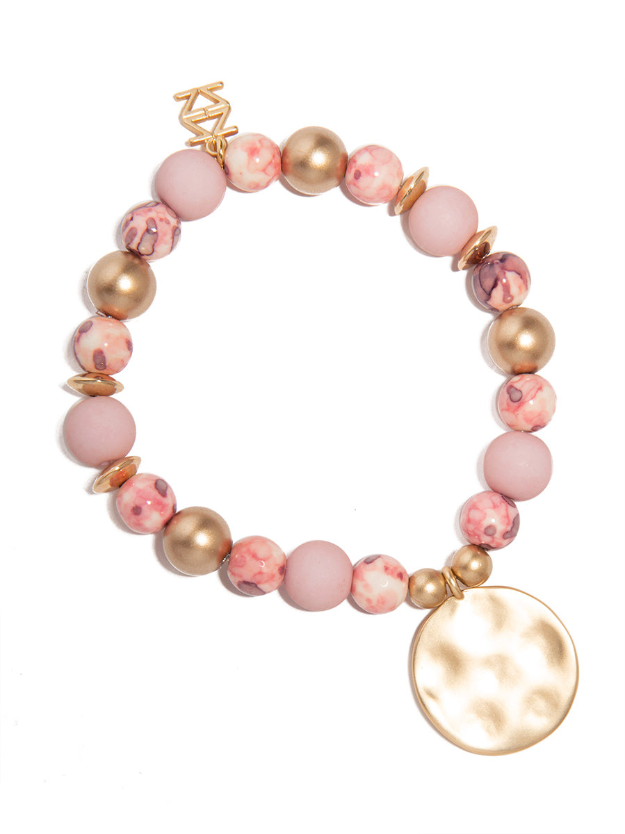 Porcelain & Resin Mixed Beaded Charm Bracelet - rose