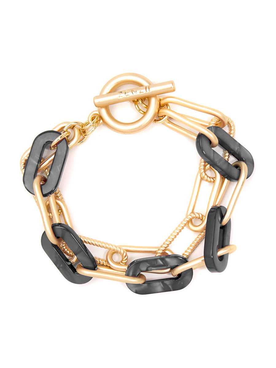Marbled Resin and Paperclip Chain Bracelet - BLK