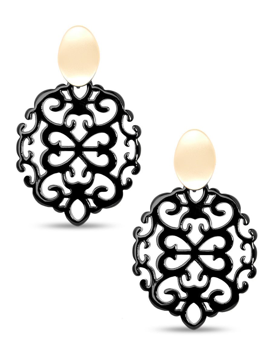 Modern Damask Pattern Resin Drop Earring - BLK