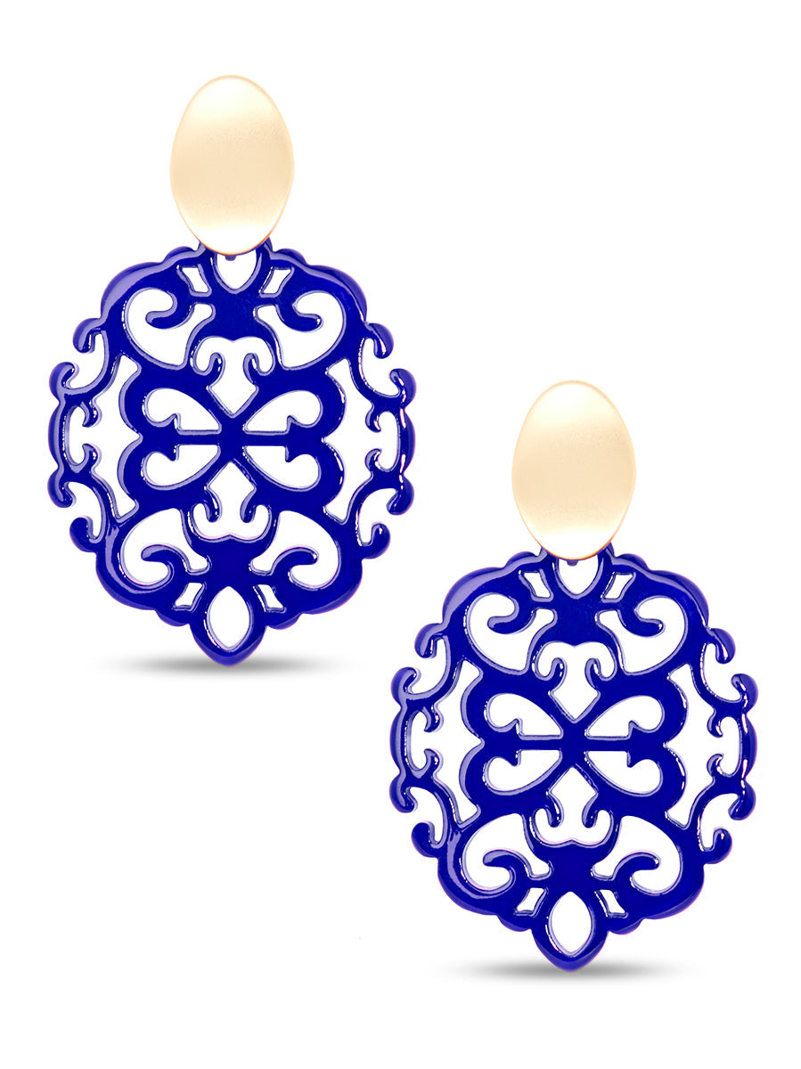Modern Damask Pattern Resin Drop Earring - COBALT