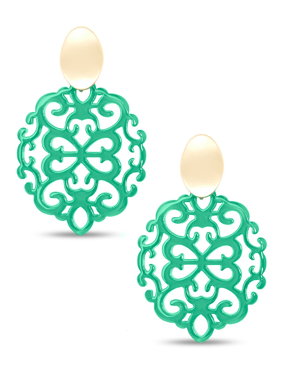 Modern Damask Pattern Resin Drop Earring - D.GRN