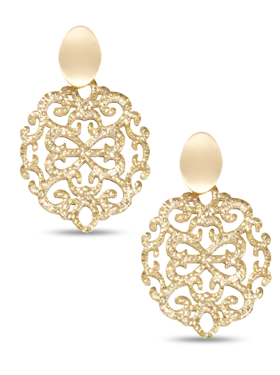 Modern Damask Pattern Resin Drop Earring - GLD