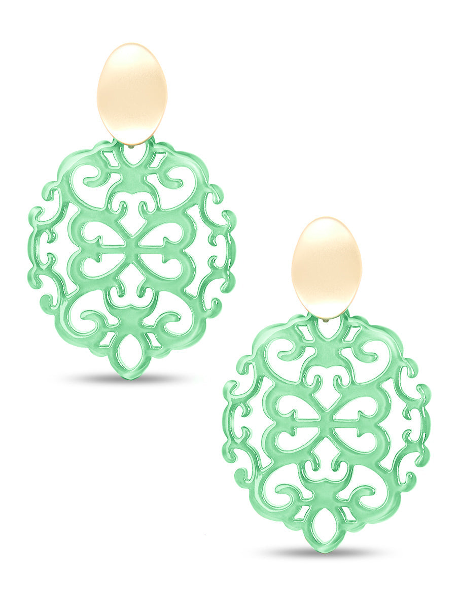Modern Damask Pattern Resin Drop Earring - MINT