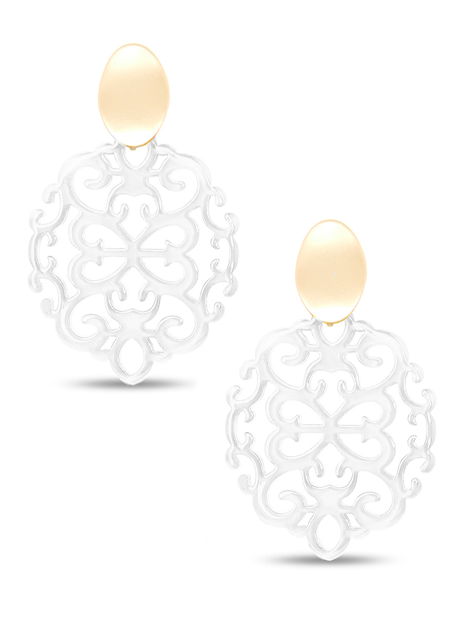 Modern Damask Pattern Resin Drop Earring - WHT
