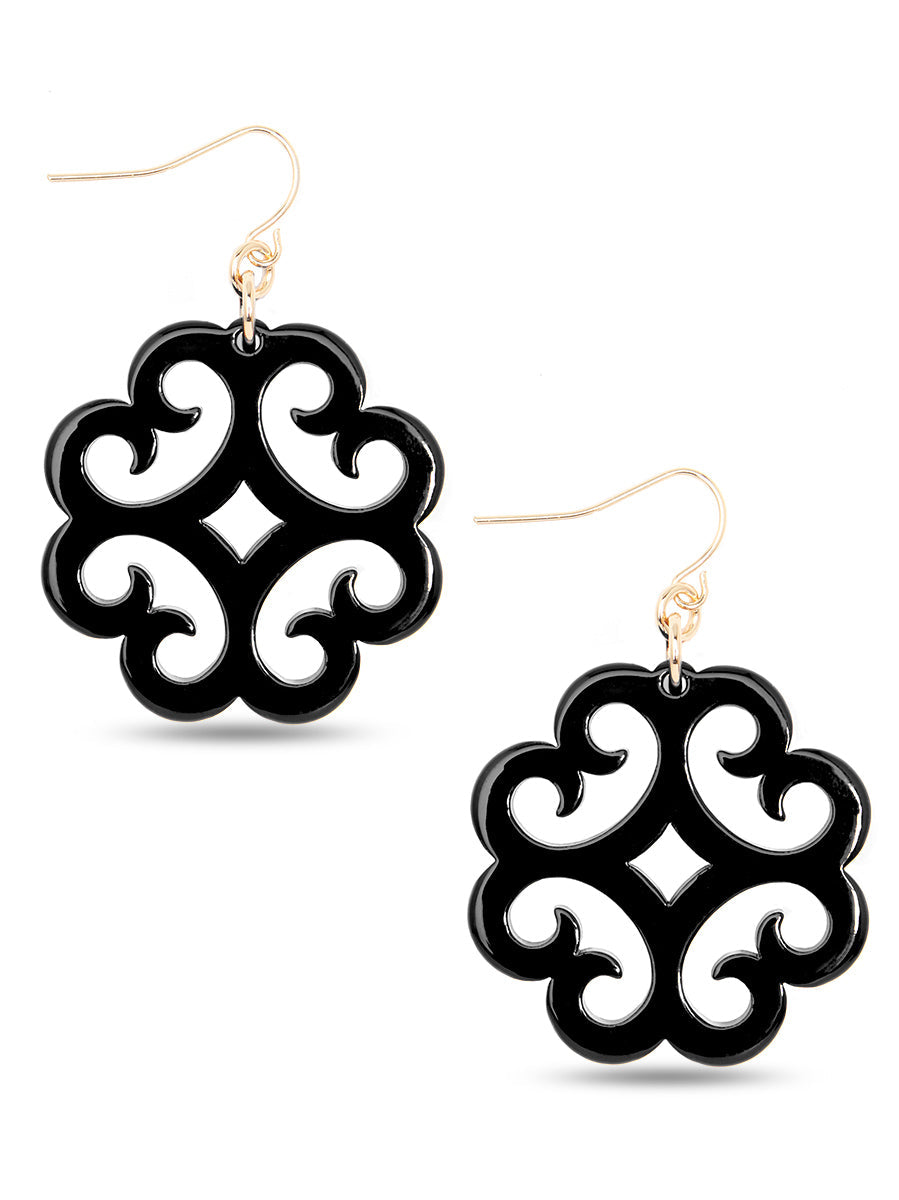 Circular Wave Pattern Resin Drop Earring - BLK
