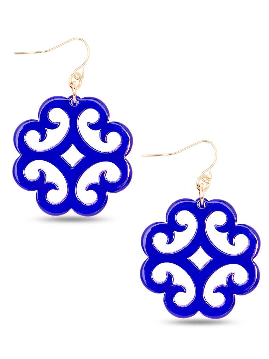 Circular Wave Pattern Resin Drop Earring - COBALT