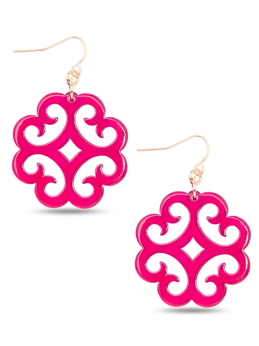 Circular Wave Pattern Resin Drop Earring - H.PNK