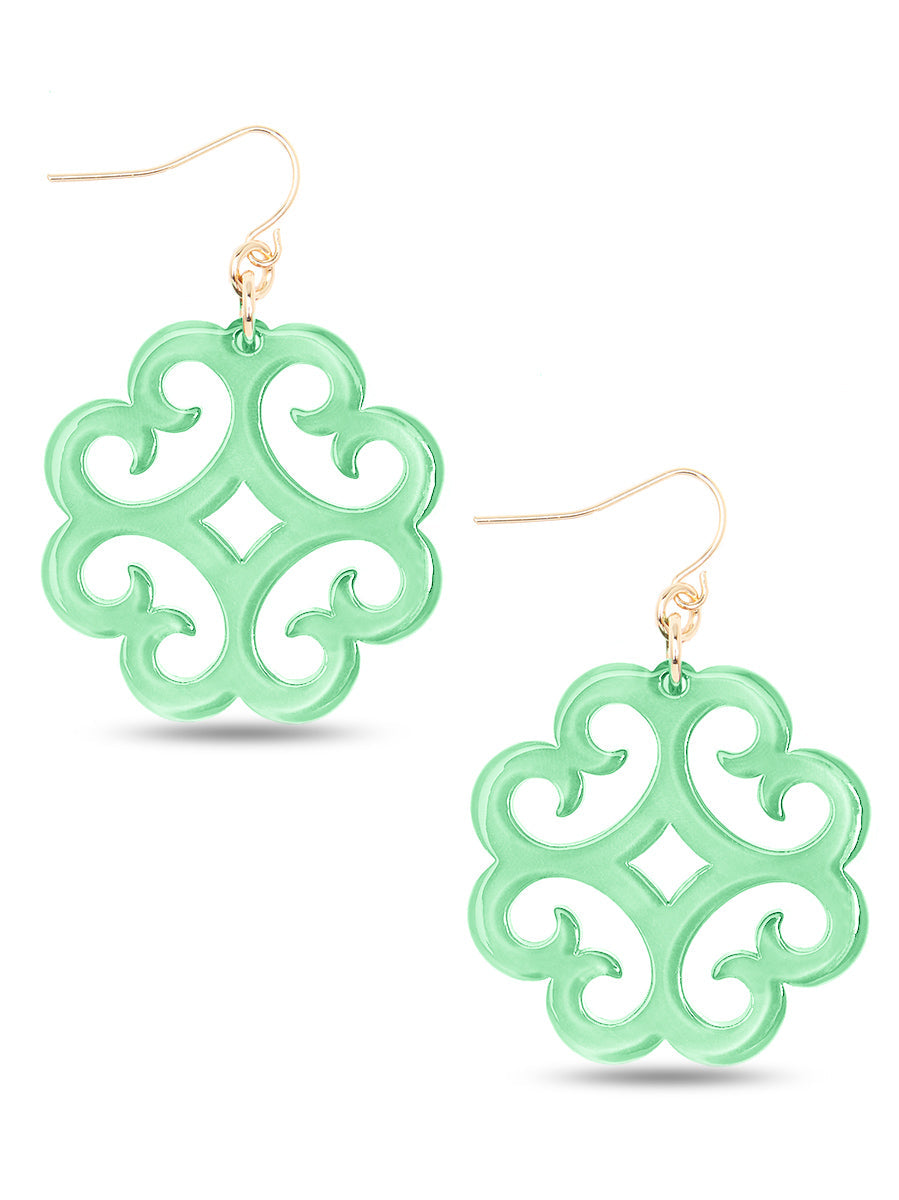 Circular Wave Pattern Resin Drop Earring - MINT