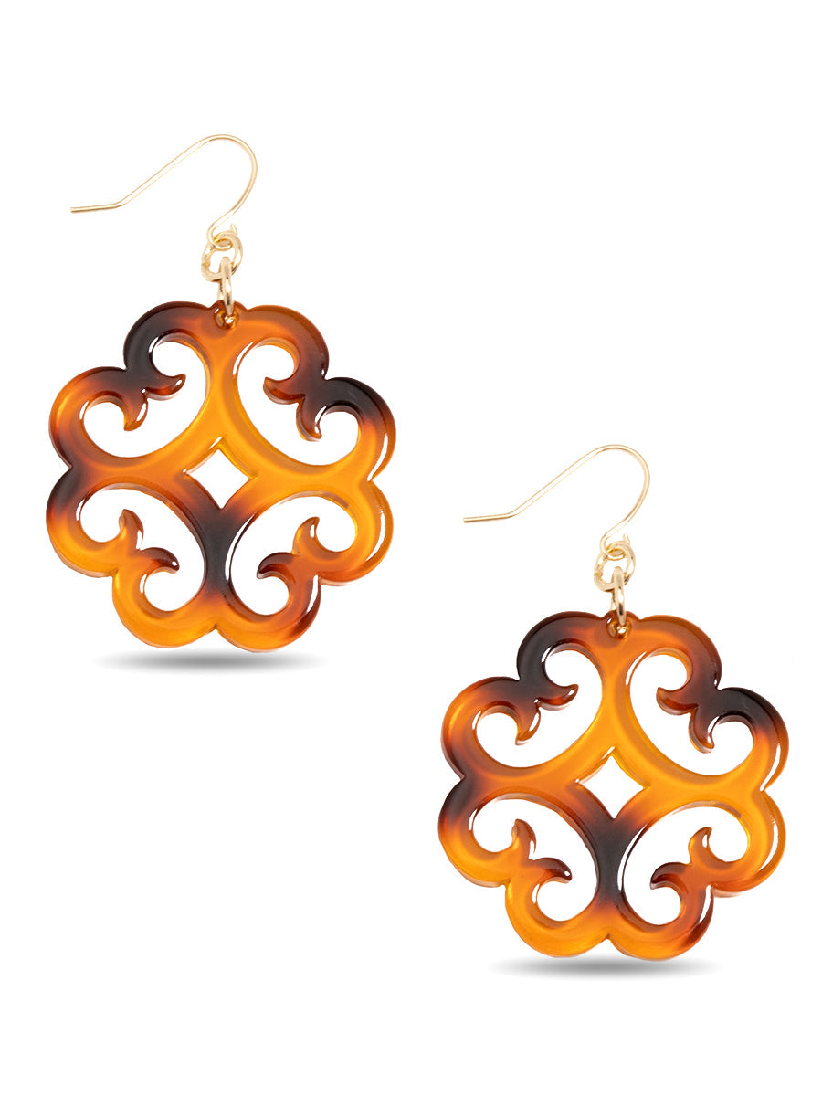 Circular Wave Pattern Resin Drop Earring - TORT