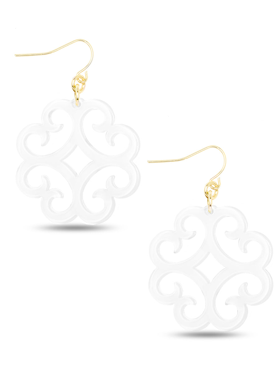 Circular Wave Pattern Resin Drop Earring - WHT