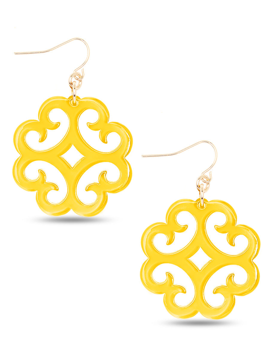 Circular Wave Pattern Resin Drop Earring - YLW