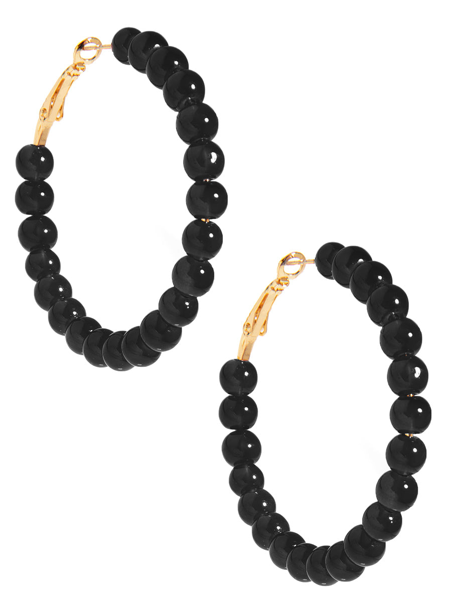 Glass Bead Hoop Earring - blk