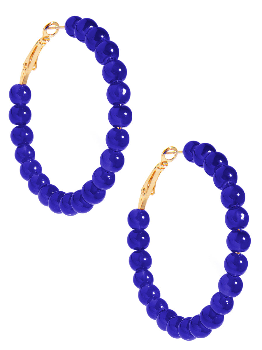 Glass Bead Hoop Earring - Cobalt
