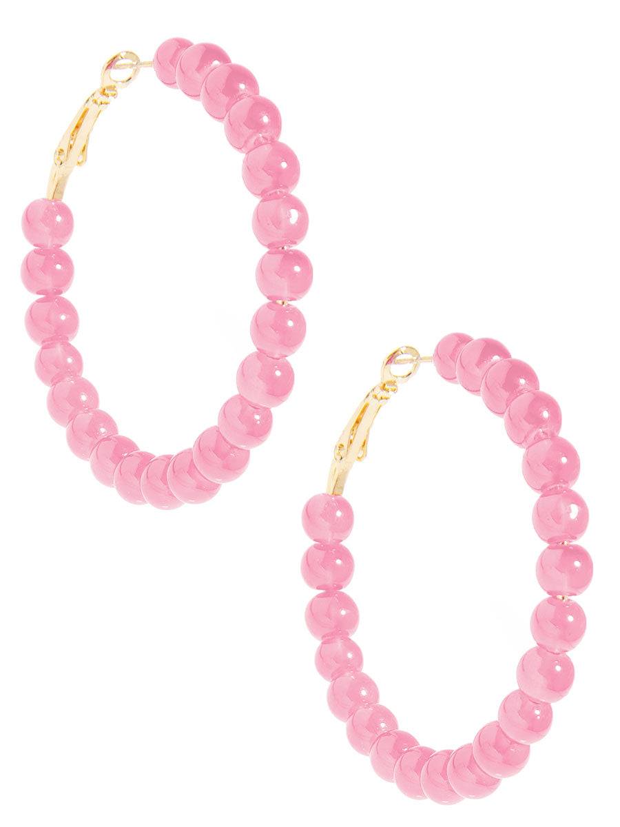 Glass Bead Hoop Earring - L.PNK
