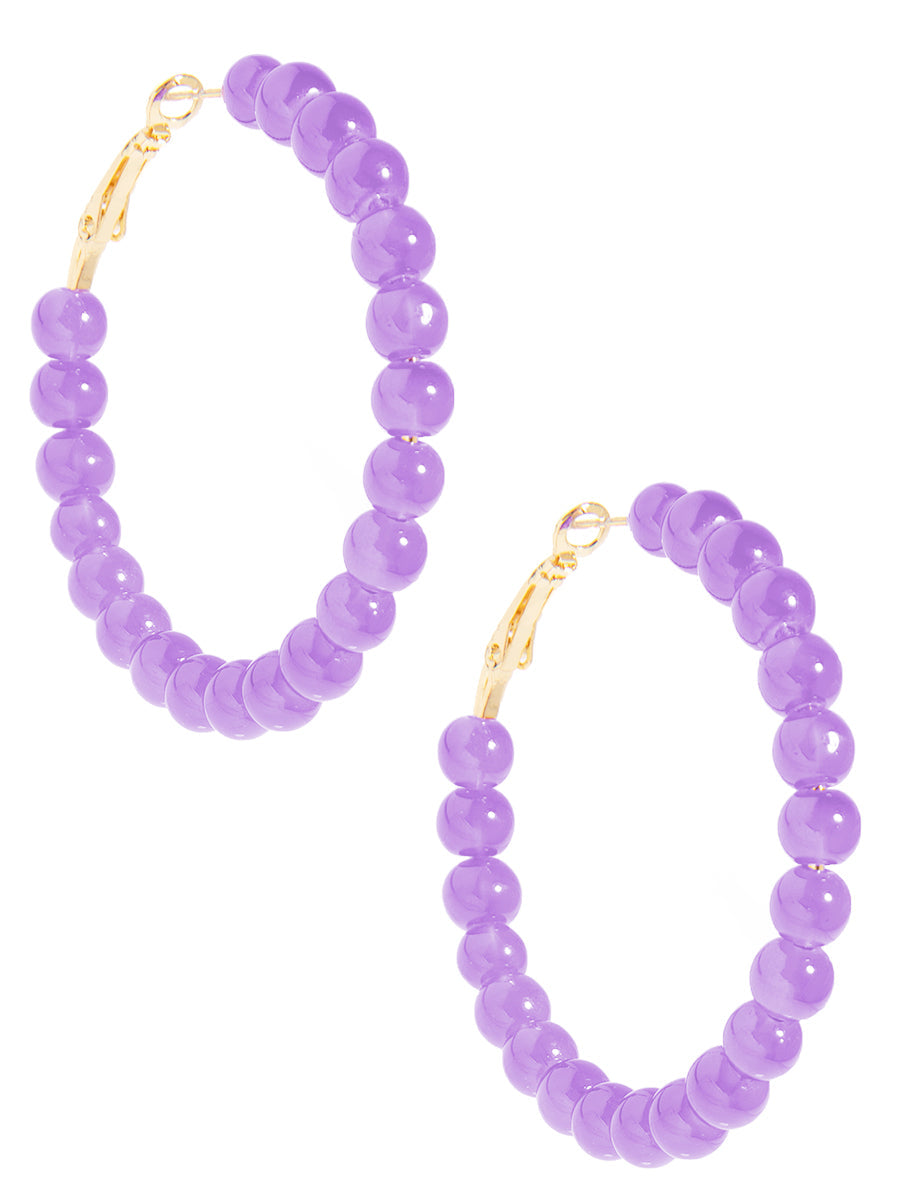 Glass Bead Hoop Earring - LAV