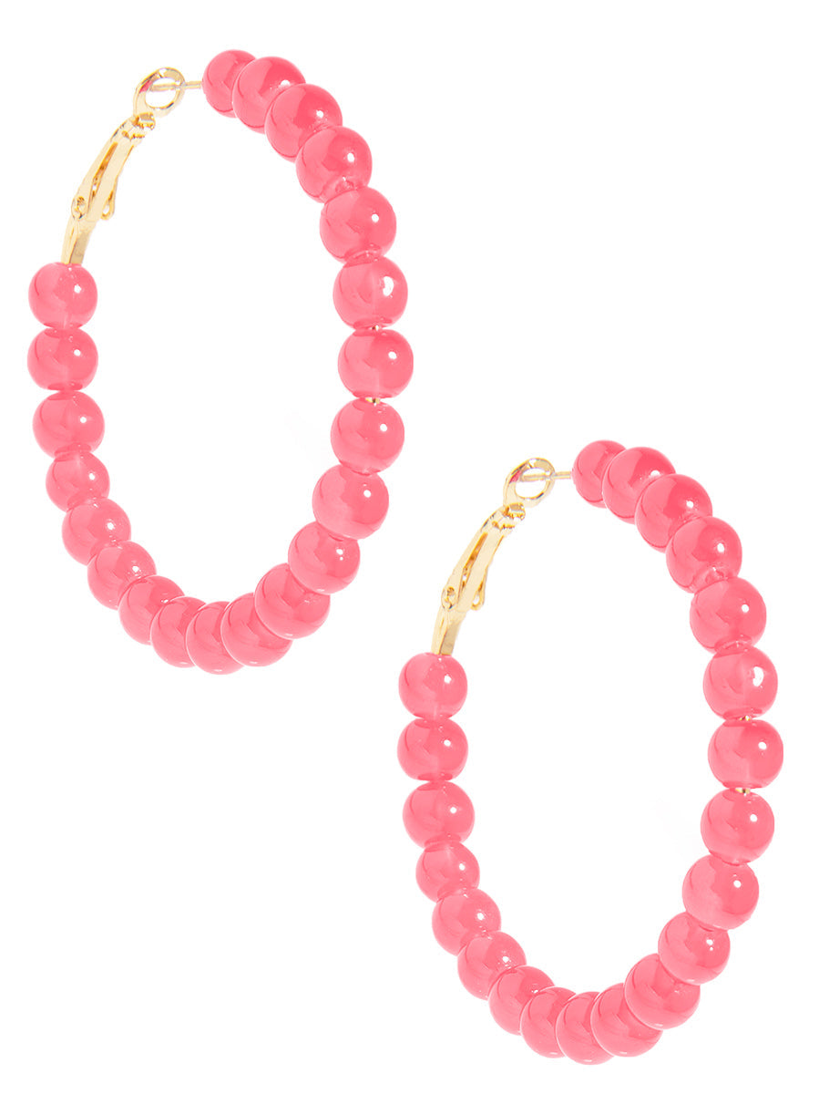 Glass Bead Hoop Earring - PNK