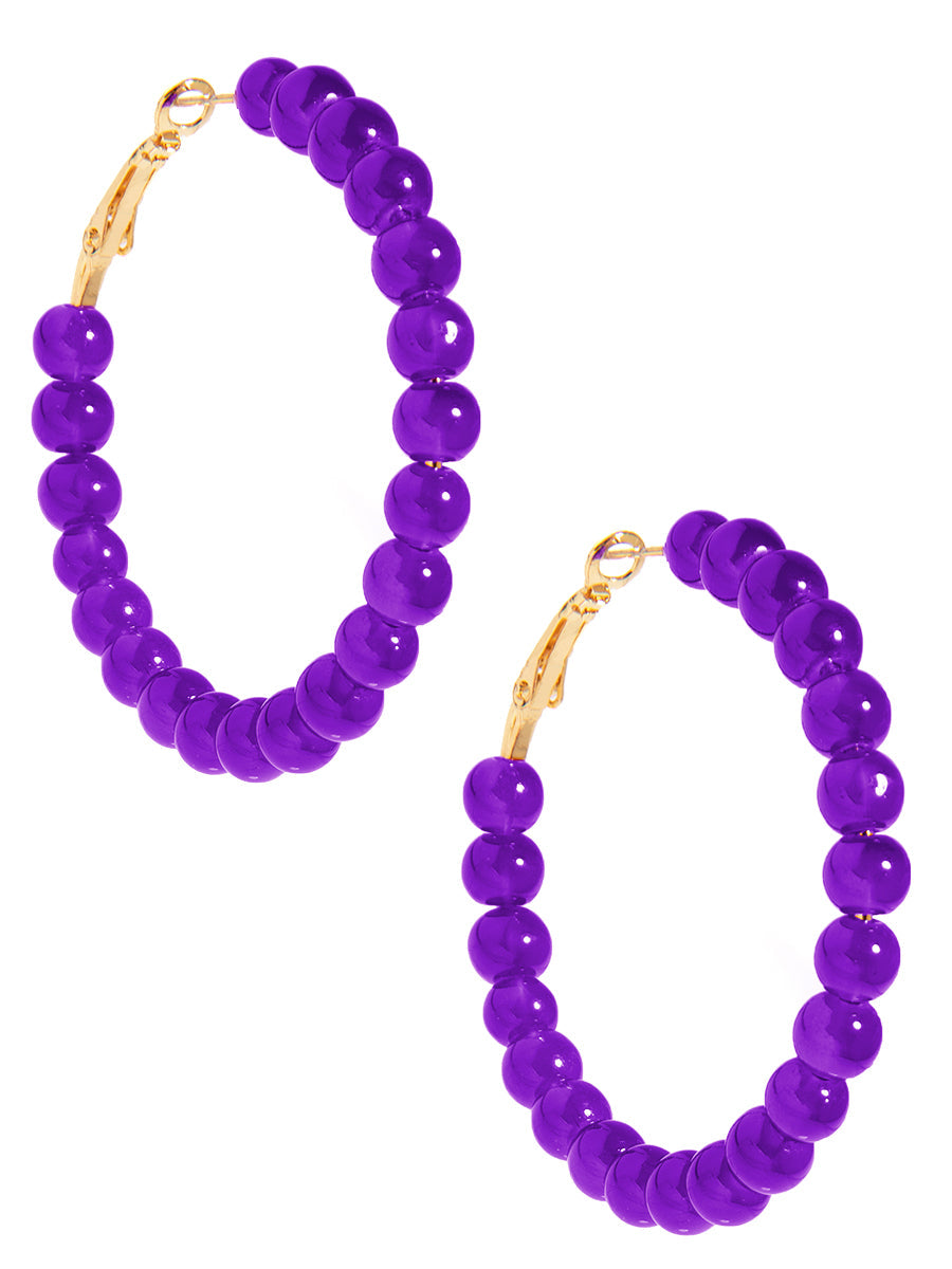 Glass Bead Hoop Earring - PUR