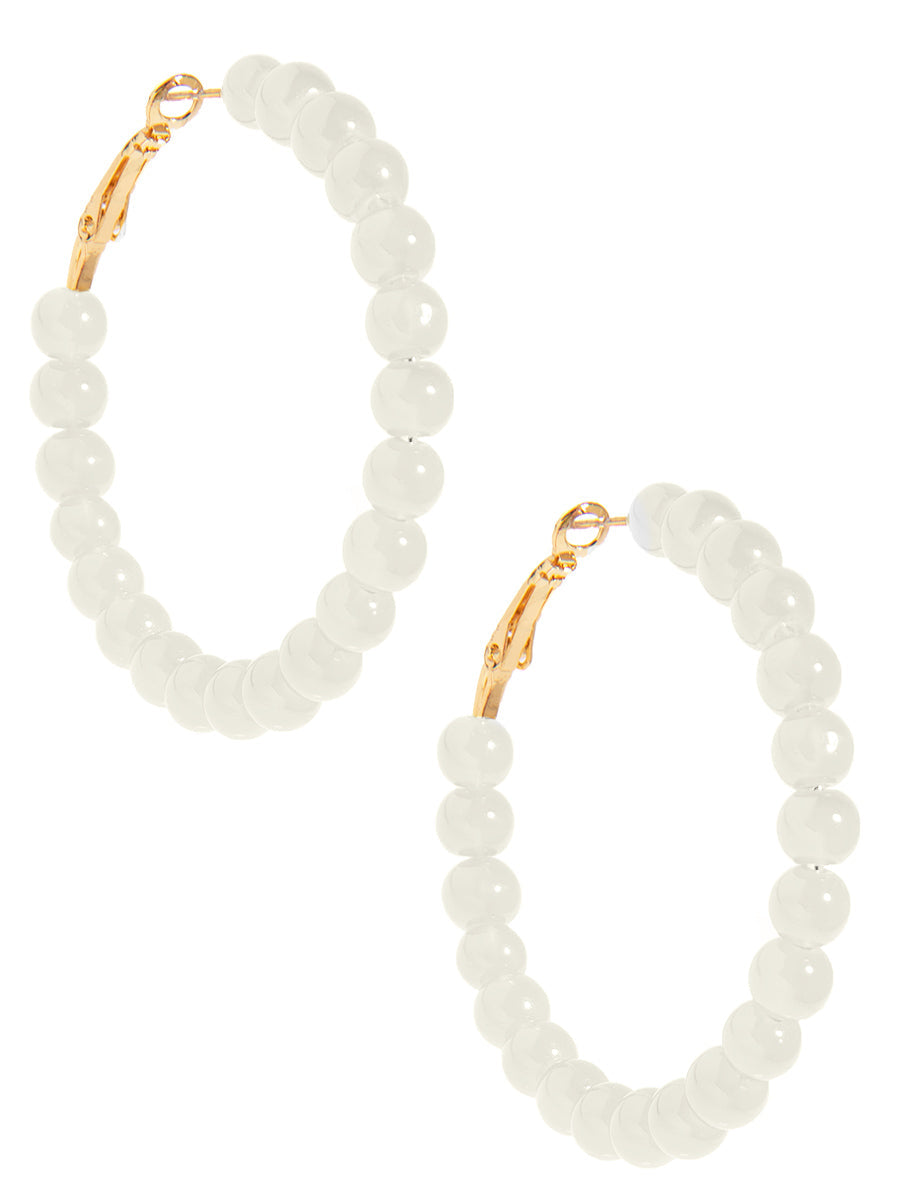 Glass Bead Hoop Earring - WHT