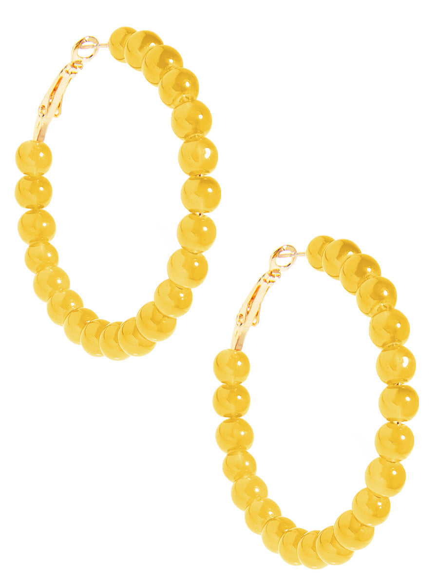 Glass Bead Hoop Earring - YLW