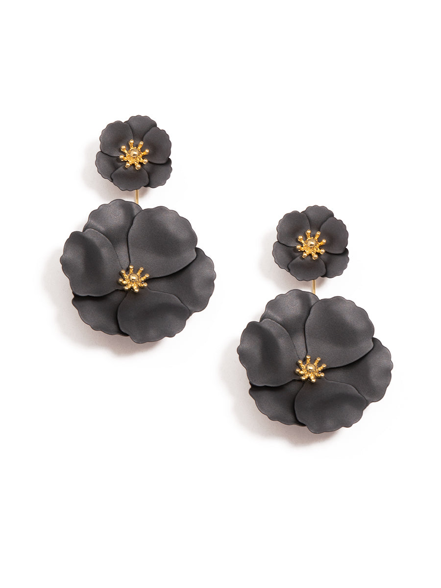 Metallic Floral Drop Earring - MET.BLK