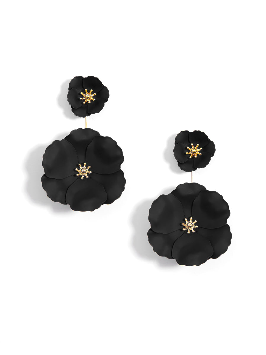 Double Flower Drop Earring - BLK