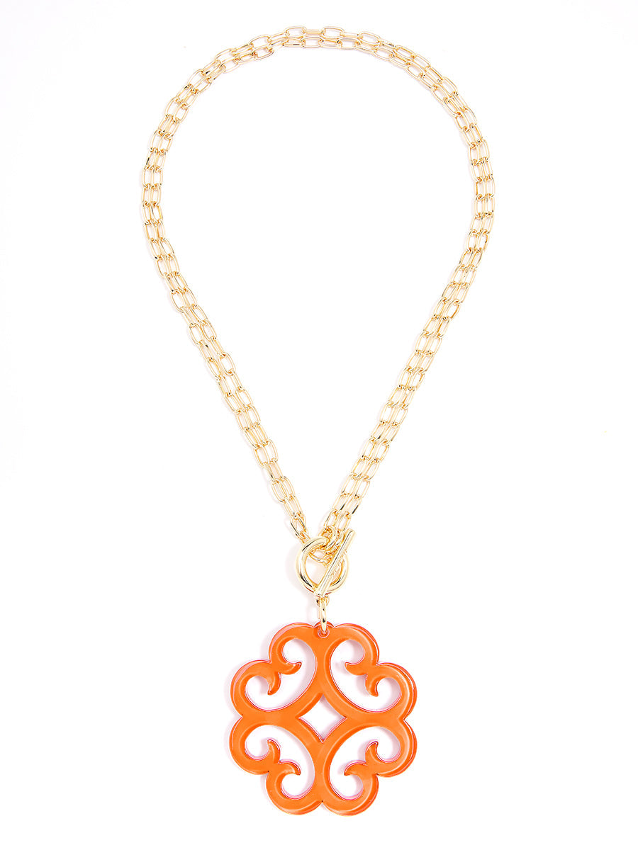 Circular Wave Resin Pendant Double Link Chain Necklace - B.ORG