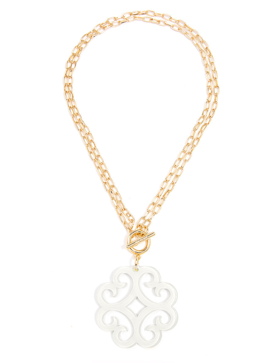 Circular Wave Resin Pendant Double Link Chain Necklace