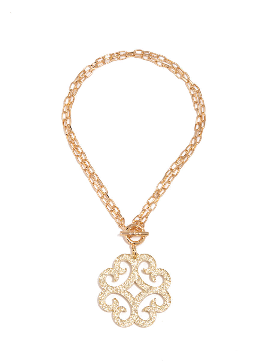 Circular Wave Resin Pendant Double Link Chain Necklace - GLD