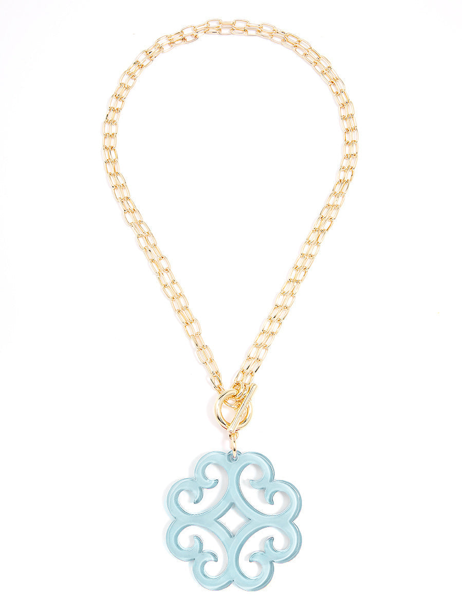 Circular Wave Resin Pendant Double Link Chain Necklace