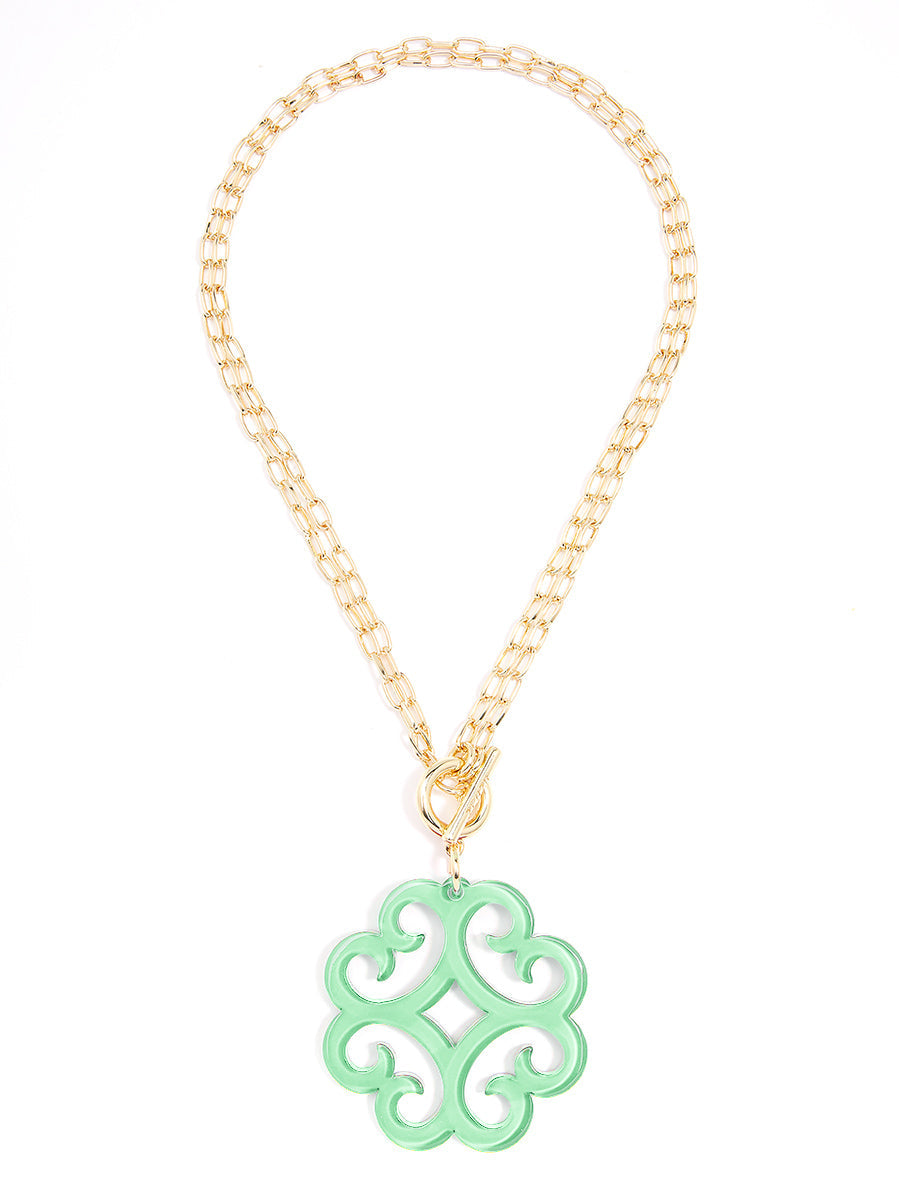 Circular Wave Resin Pendant Double Link Chain Necklace