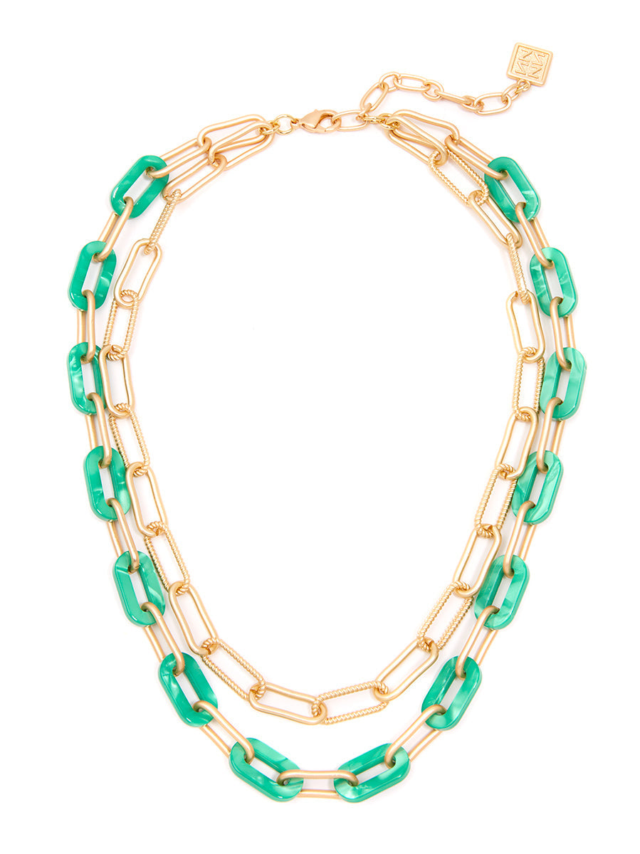 Marbled Resin and Paperclip Chain Layered Necklace - D.GRN