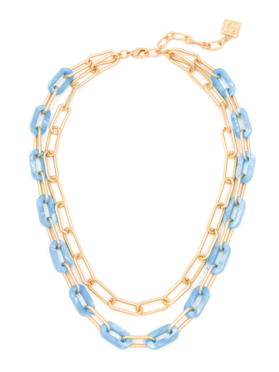 Marbled Resin and Paperclip Chain Layered Necklace - L.BLU
