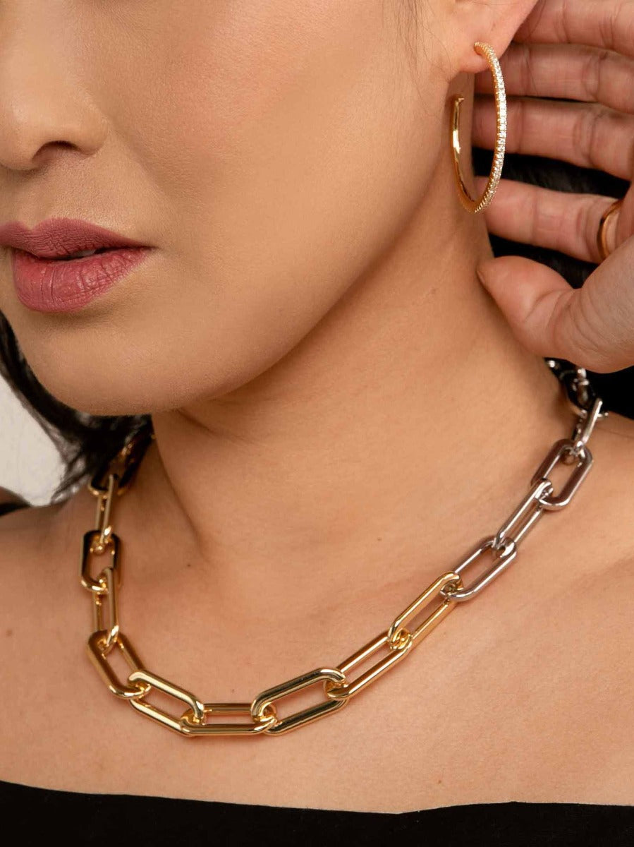 Two-Tone Cable Link Collar Necklace