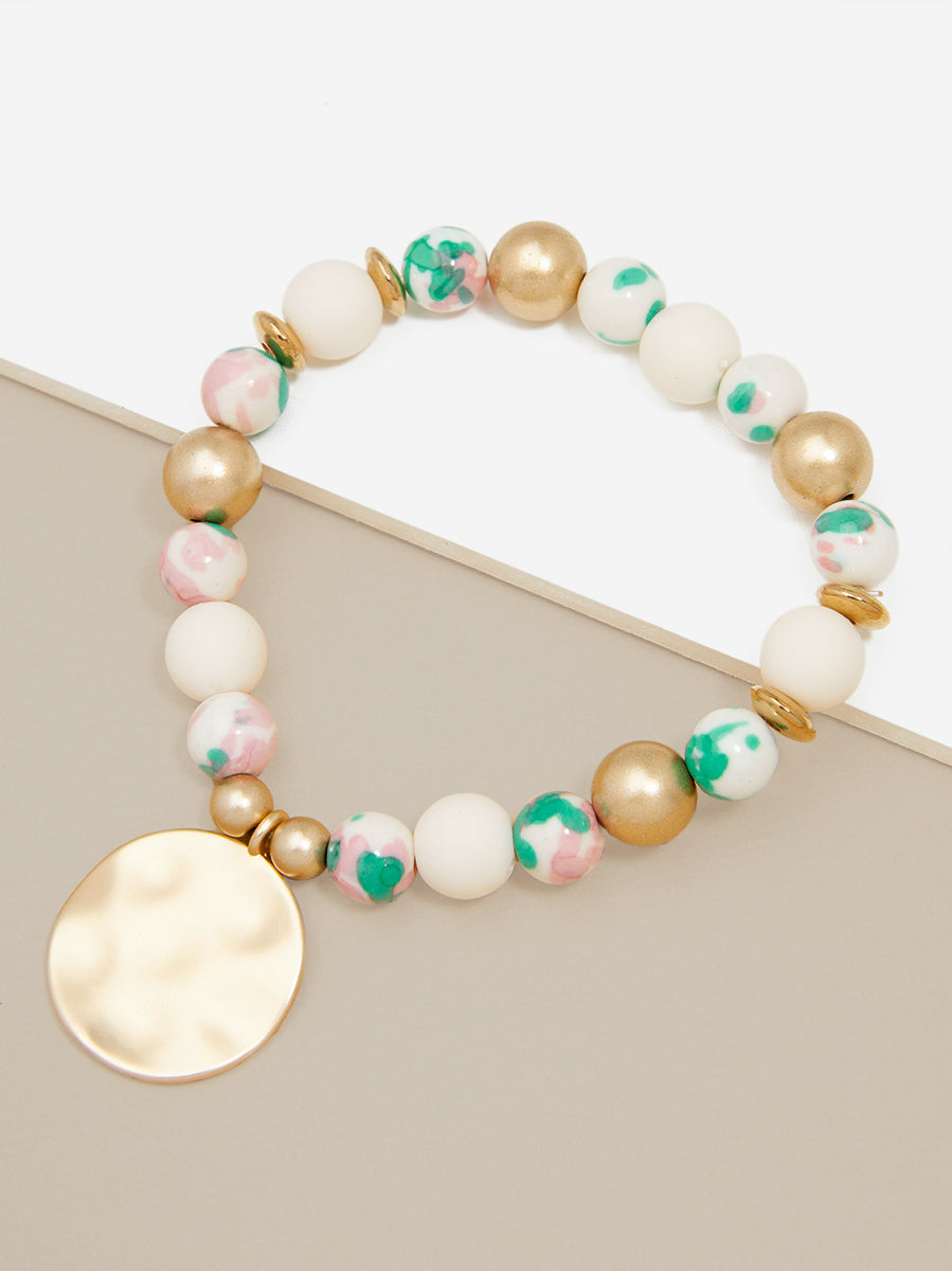 Porcelain & Resin Mixed Beaded Charm Bracelet