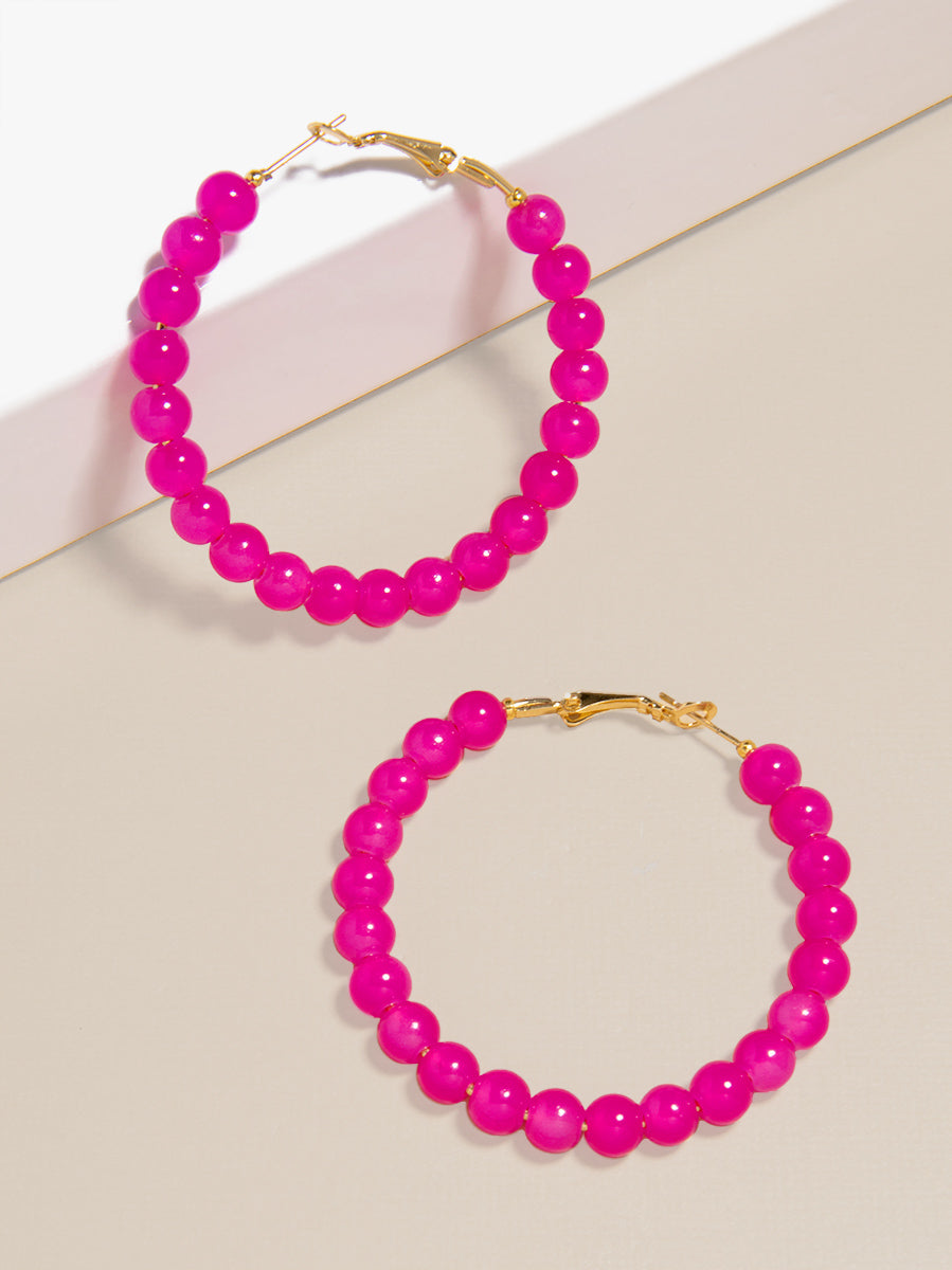 Glass Bead Hoop Earring - H.PNK