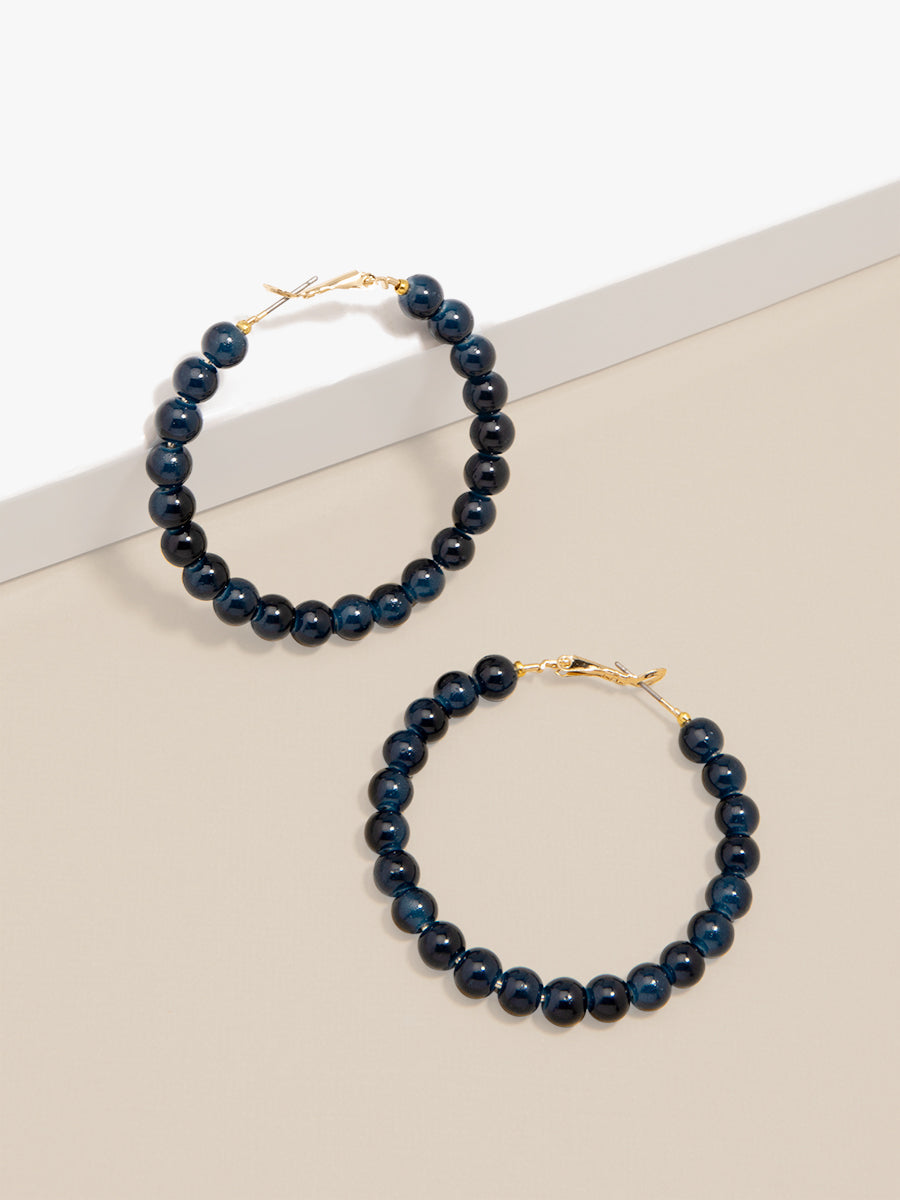 Glass Bead Hoop Earring - NAVY