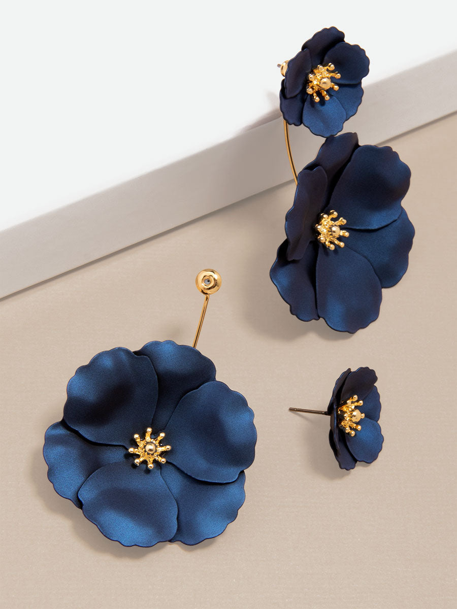 Metallic Floral Drop Earring - MET.NAVY