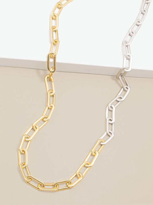 Two-Tone Cable Link Long Necklace - MG/MS